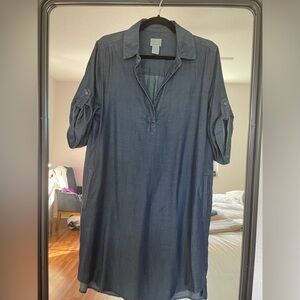 Andrea Jovine 100% tencel shirt dress in navy light weight tencel denim.